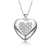 Rachel Glauber White Gold Plated With Clear Cubic Zirconia French Pave Heart Pendant Necklace