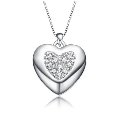 Rachel Glauber White Gold Plated With Clear Cubic Zirconia French Pave Heart Pendant Necklace