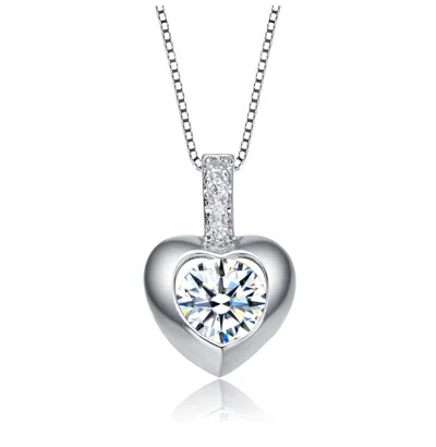 Rachel Glauber White Gold Plated With Clear Cubic Zirconia Heart Drop Pave Pendant Necklace