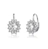 Rachel Glauber White Gold Plated With Clear Cubic Zirconia Hibiscus Flower Cluster Leverbacks Drop Earrings