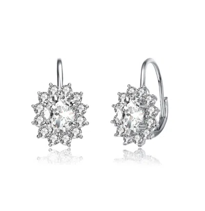 Rachel Glauber White Gold Plated With Clear Cubic Zirconia Hibiscus Flower Cluster Leverbacks Drop Earrings