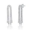 Rachel Glauber White Gold Plated With Clear Cubic Zirconia Linear Waterfall Fringe Dangle Earrings