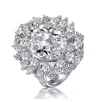 Rachel Glauber White Gold Plated With Clear Cubic Zirconia Oval Cocktail Snowflake Cluster Ring In Silver