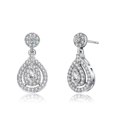 Rachel Glauber White Gold Plated With Clear Cubic Zirconia Pear Drop Earring