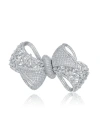 Rachel Glauber White Gold Plated With Clear Cubic Zirconia Ribbon Bow-tie Brooch/pin In Silver