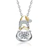 Rachel Glauber White Gold Plated With Clear Cubic Zirconia Santa Hat Snowman Pendant Necklace In Multi