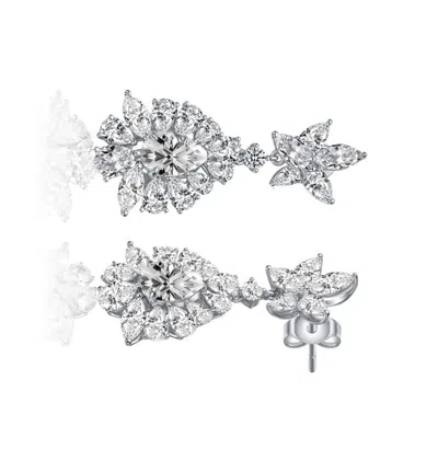Rachel Glauber White Gold Plated With Clear Cubic Zirconia Snowflake Cluster Dangle Earrings In Metallic