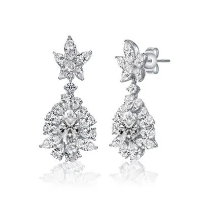 Rachel Glauber White Gold Plated With Clear Cubic Zirconia Snowflake Cluster Dangle Earrings In Metallic