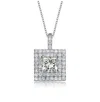 Rachel Glauber White Gold Plated With Clear Cubic Zirconia Solitaire Double Halo Cluster Pendant Necklace
