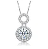 Rachel Glauber White Gold Plated With Clear Cubic Zirconia Solitaire Double Halo Drop Pendant Necklace