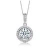 Rachel Glauber White Gold Plated With Clear Cubic Zirconia Solitaire Halo Pendant Necklace