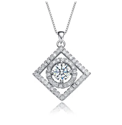 Rachel Glauber White Gold Plated With Clear Cubic Zirconia Square Pendant Necklace