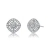 Rachel Glauber White Gold Plated With Clear Cubic Zirconia Square Stud Earrings In Silver