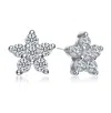 Rachel Glauber White Gold Plated With Clear Cubic Zirconia Star Shape Earrings In Silver