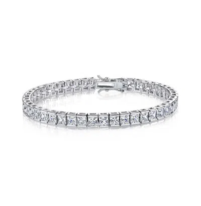 Rachel Glauber White Gold Plated With Clear Cubic Zirconia Tennis Bracelet