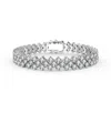 Rachel Glauber White Gold Plated With Clear Cubic Zirconia Three Row Bracelet In Silver