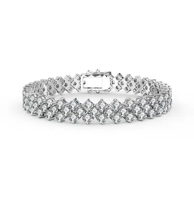 Rachel Glauber White Gold Plated With Clear Cubic Zirconia Three Row Bracelet In Silver