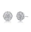 Rachel Glauber White Gold Plated With Clear Cubic Zirconia Vintage Pinwheel Cluster Stud Earrings In Metallic