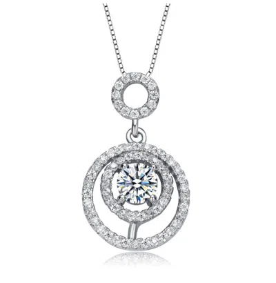 Rachel Glauber White Gold Plated With Clear Cubic Zirconia With Double Halo Drop Solitaire Pendant Necklace