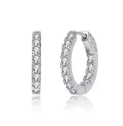 Rachel Glauber White Gold Plated With Clear Round Cubic Zirconia Hoop Earrings