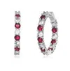 Rachel Glauber White Gold Plated With Colored Cubic Zirconia Inside Out Hoop Earrings In Red
