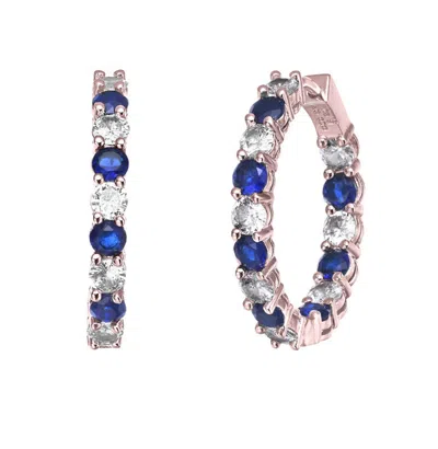 Rachel Glauber White Gold Plated With Colored Cubic Zirconia Inside Out Hoop Earrings In Metallic