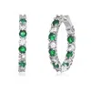 Rachel Glauber White Gold Plated With Colored Cubic Zirconia Inside Out Hoop Earrings In Green