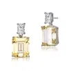 Rachel Glauber White Gold Plated With Colored Cubic Zirconia Rectangle Stud Earrings In Silver