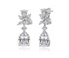 Rachel Glauber White Gold Plated With Colored Cubic Zirconia Teardrop Cluster Earrings In Silver