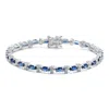 Rachel Glauber White Gold Plated With Colored Cubic Zirconia Tennis Bracelet In Blue