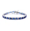 Rachel Glauber White Gold Plated With Colored Cubic Zirconia Tennis Bracelet In Blue