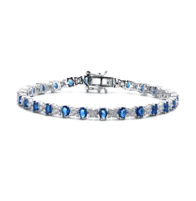 Rachel Glauber White Gold Plated With Colored Cubic Zirconia Tennis Bracelet In Blue