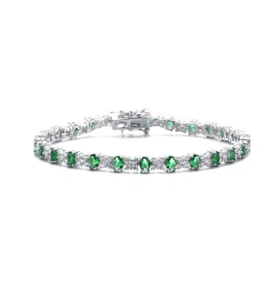 Rachel Glauber White Gold Plated With Colored Cubic Zirconia Tennis Bracelet In Green