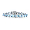 Rachel Glauber White Gold Plated With Colored Pear Shaped Cubic Zirconia Tennis Bracelet In Blue