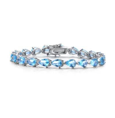 Rachel Glauber White Gold Plated With Colored Pear Shaped Cubic Zirconia Tennis Bracelet In Blue