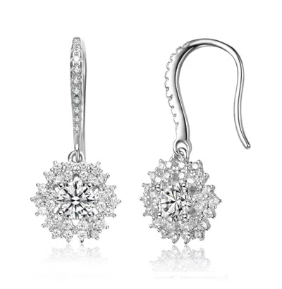 Rachel Glauber White Gold Plated With Cubic Zirconia Snowflake Cluster Drop Earrings With Wire Hooks In Silver