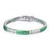 Rachel Glauber White Gold Plated With Emerald Green And White Cubic Zirconia Tennis Bracelet In Green