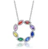 Rachel Glauber White Gold Plated With Multi-colored Cubic Zirconia Round Petals Pendant Necklace In Multi