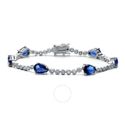 Rachel Glauber White Gold Plated With Pear Blue Sapphire & Tennis Bracelet