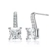 Rachel Glauber White Gold Plated With Princess-cut Cubic Zirconia Solitaire Drop Earrings In Silver