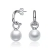Rachel Glauber White Gold Plated With Round Pearl Huggie Drop Earrings In White
