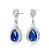 Rachel Glauber White Gold Plated With Sapphire Blue Cubic Zirconia Pearl Drop Earrings