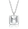 Rachel Glauber White Gold Plated With Sleek Square Pendant Necklace In Silver