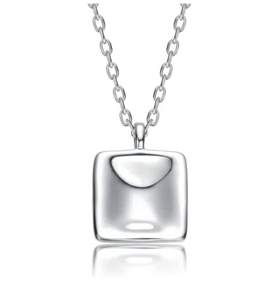 Rachel Glauber White Gold Plated With Sleek Square Pendant Necklace In Silver