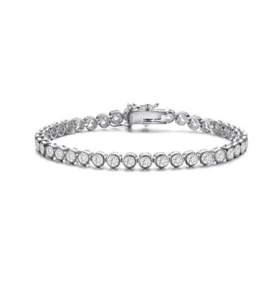 Rachel Glauber White Gold Plating With Clear Round Brilliant 4mm Cubic Zirconia Tennis Bracelet In Metallic