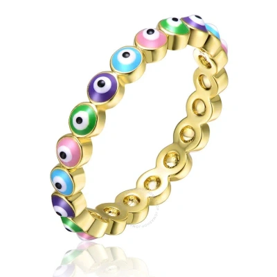Rachel Glauber Young Adults/teens 14k Yellow Gold Plated Colorful Enamel Evil Eye Stacking Ring In Multi-color