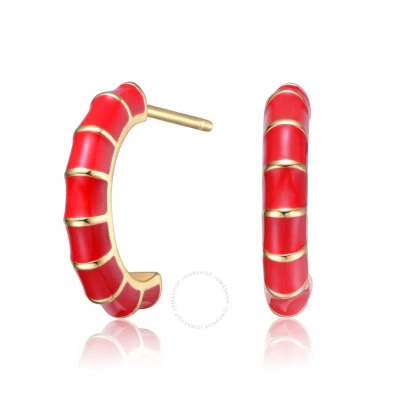 Rachel Glauber Young Adults/teens 14k Yellow Gold Plated Enamel Seashell Half C-hoop Earrings In Red