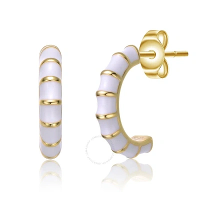 Rachel Glauber Young Adults/teens 14k Yellow Gold Plated Enamel Seashell Half C-hoop Earrings In White