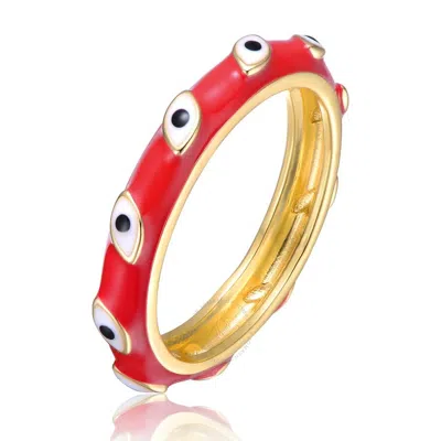 Rachel Glauber Young Adults/teens 14k Yellow Gold Plated Red Bamboo White Evil Eye Enamel Slim Stack