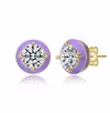 Rachel Glauber Young Adults/teens 14k Yellow Gold Plated With Clear Cubic Zirconia Amethyst Enamel Round Stud Earri In Silver